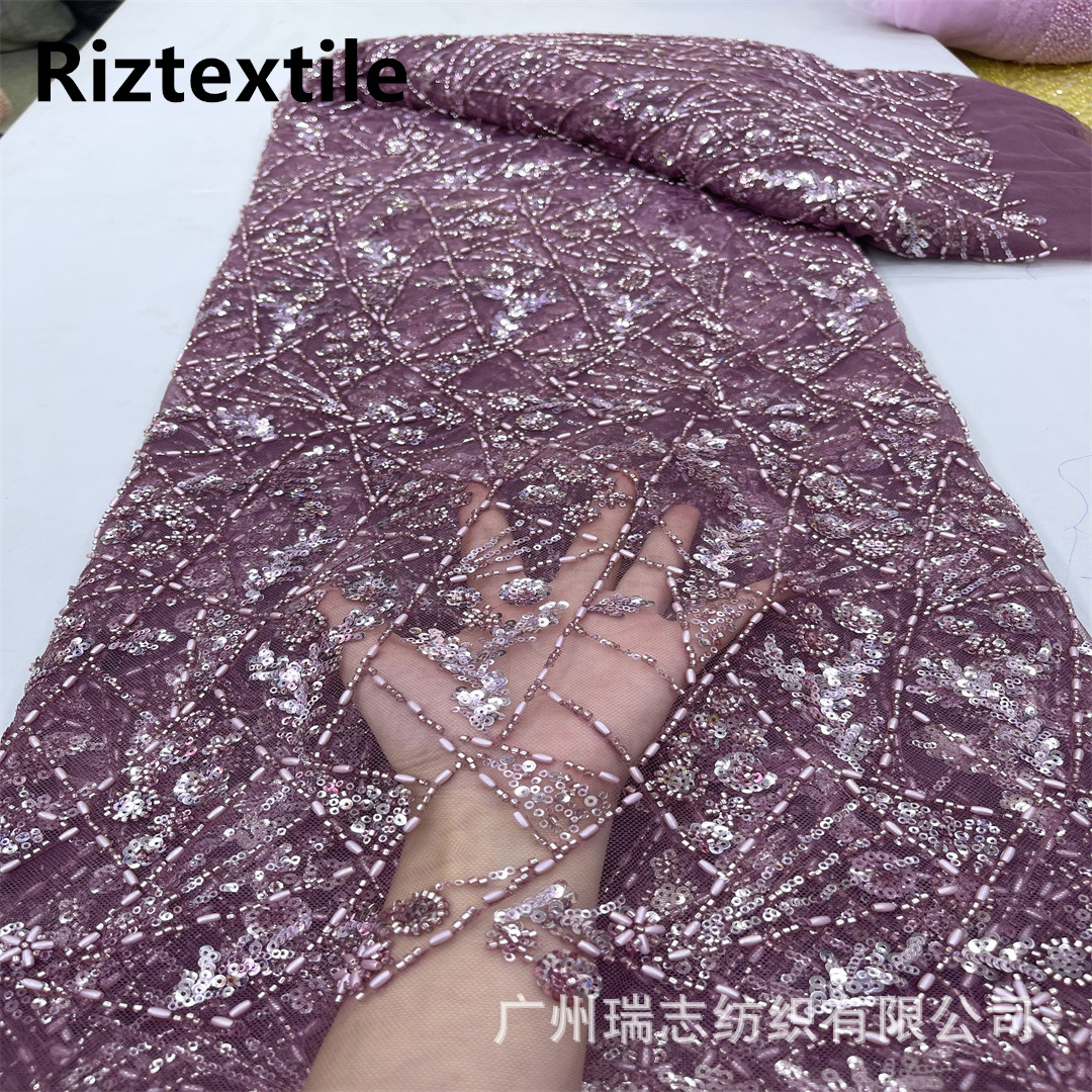 Mesh Heavy Embroidered lace fabric Bead Tube Sequin Tulle Wedding Dress Embroidered fabric lace fabric