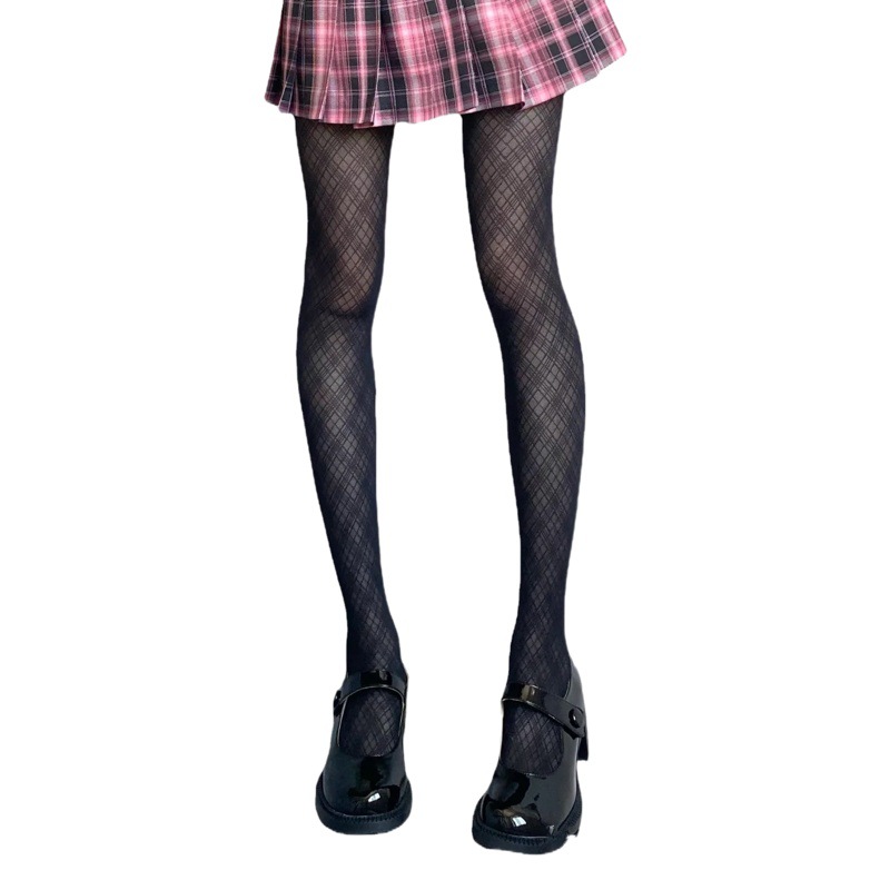 Slim Black Plaid Lolita Stockings Subculture Sexy Jk Pantyhose Female Japanese Style Spring & Fall
