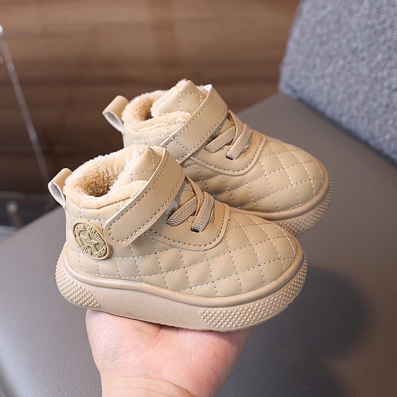 Picture of Autumn and winter high-top baby boys and girls soft bottom non-slip toddler shoes 1-3 years old fleece-lined thick warm cotton shoes bread shoes