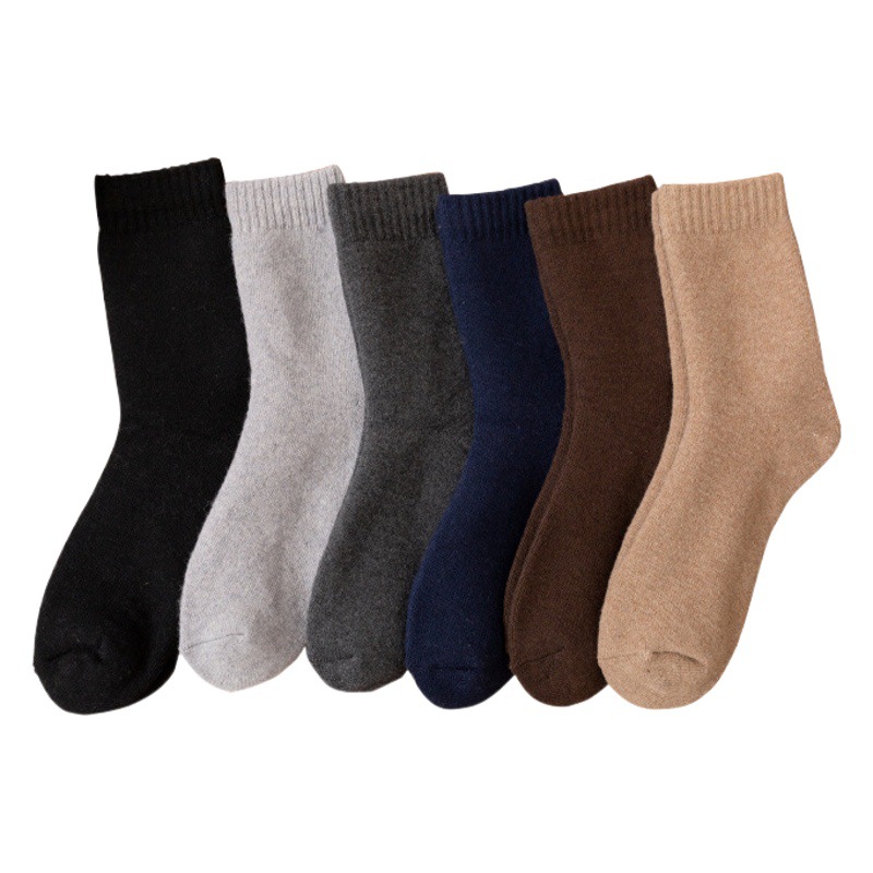 Solid Color Wool Men's Mid-length Socks Autumn and Winter fleece-lined Thickened Warm Cotton Terry Socks Men's Cold-proof Towel Socks