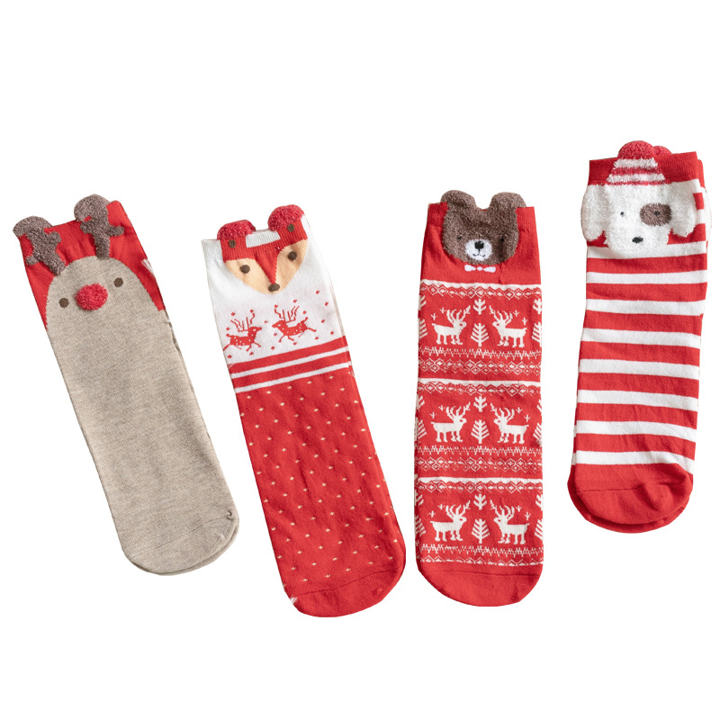 Picture of Christmas socks women's autumn and winter New Year festive women's socks Japanese cotton socks three-dimensional cartoon elk cross-border Women's Mid-calf length socks