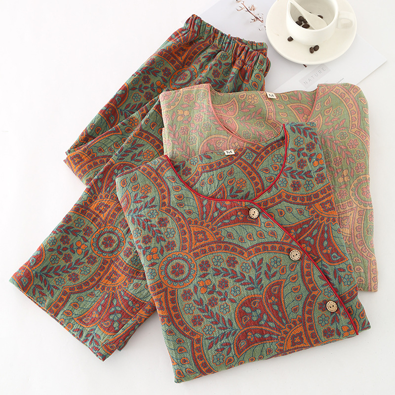 Picture of New Summer Thin New Chinese Style National Style Pure Cotton Gauze Women's Spring and Autumn Cotton Outer Wearing Home Suit