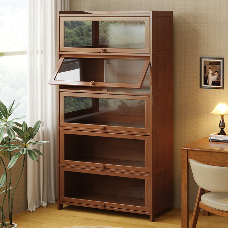 J&H Xinjiang wholesale bookshelf storage rack floor-to-ceiling bookcase storage cabinet integrated against the wall for household multi-layer with door