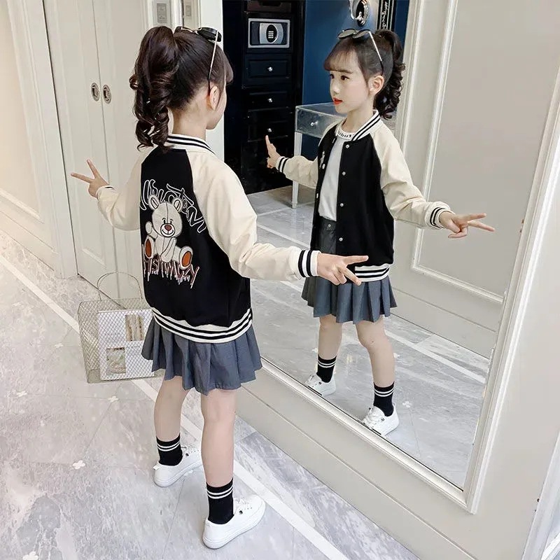 Picture of Girls' Coat New Children's Spring and Autumn Clothes Western Style Baseball Suit for Primary and Middle School Students Girls' Autumn Loose Jacket