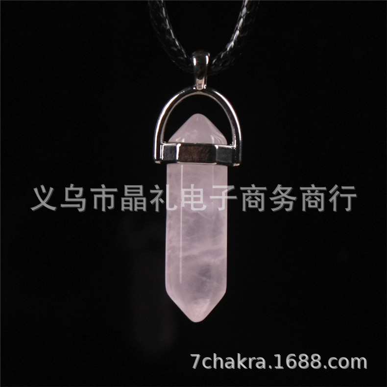 Picture of Natural Stone Hexagonal Pendant European and American Natural Crystal Hexagonal Prism Bullet Hexahedral Black Wax Rope Necklace