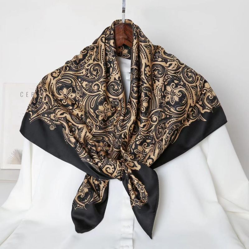 Picture of Autumn and winter all-match shawl animal printed black and white simple large square 90*90CM imitation silk twill silk scarf for women