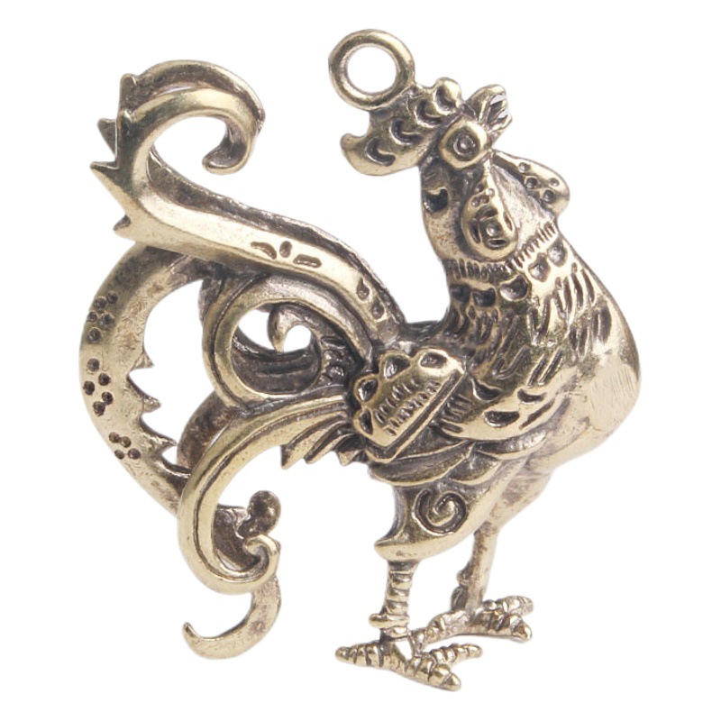 Brass Rooster Dawn keychain pendant Zodiac chicken amazing creative pendant handle pieces old bronze wholesale