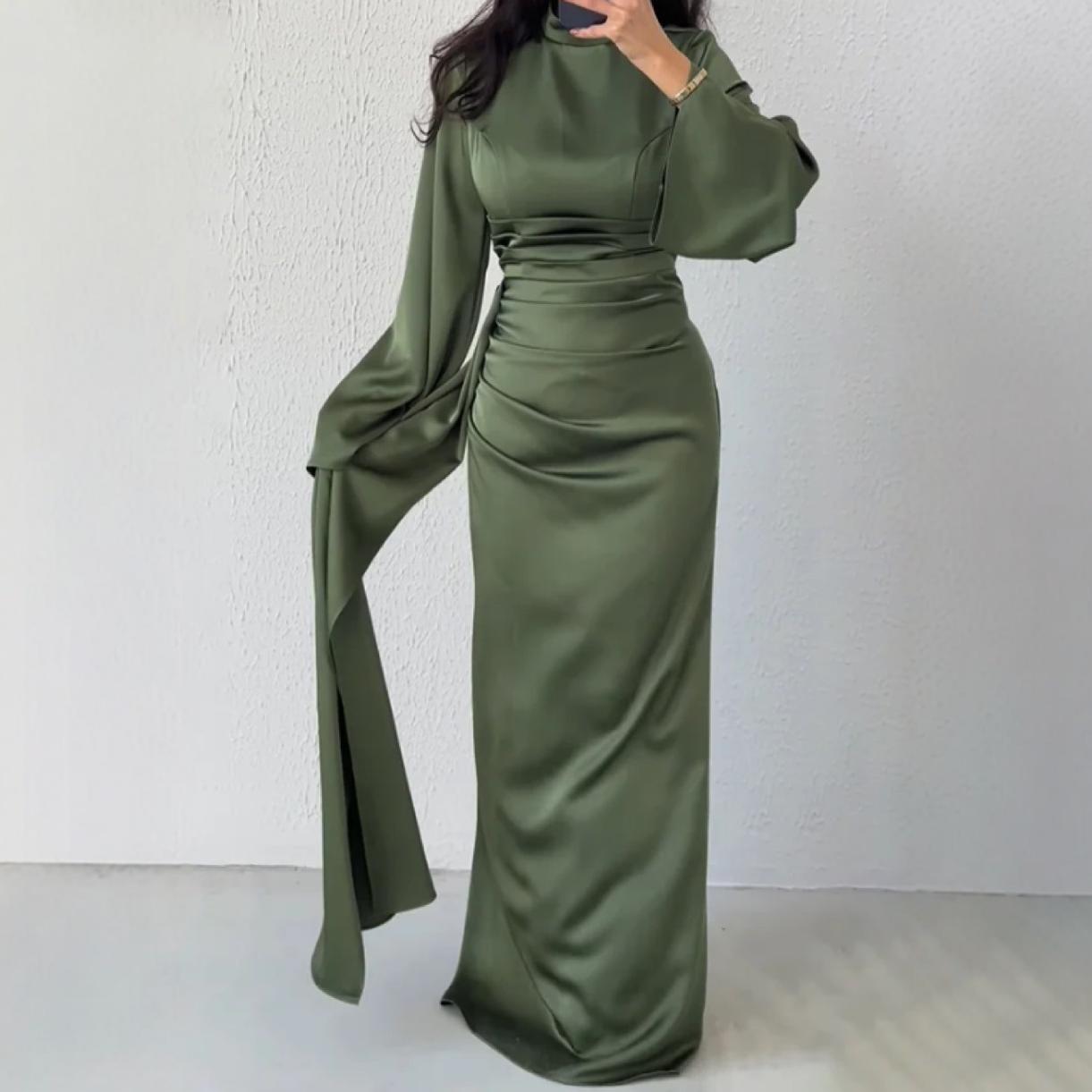 2024 Amazon Cross-border New Solid Color Elegant Dress Skirt Design Pleated Waist Slim Long dress