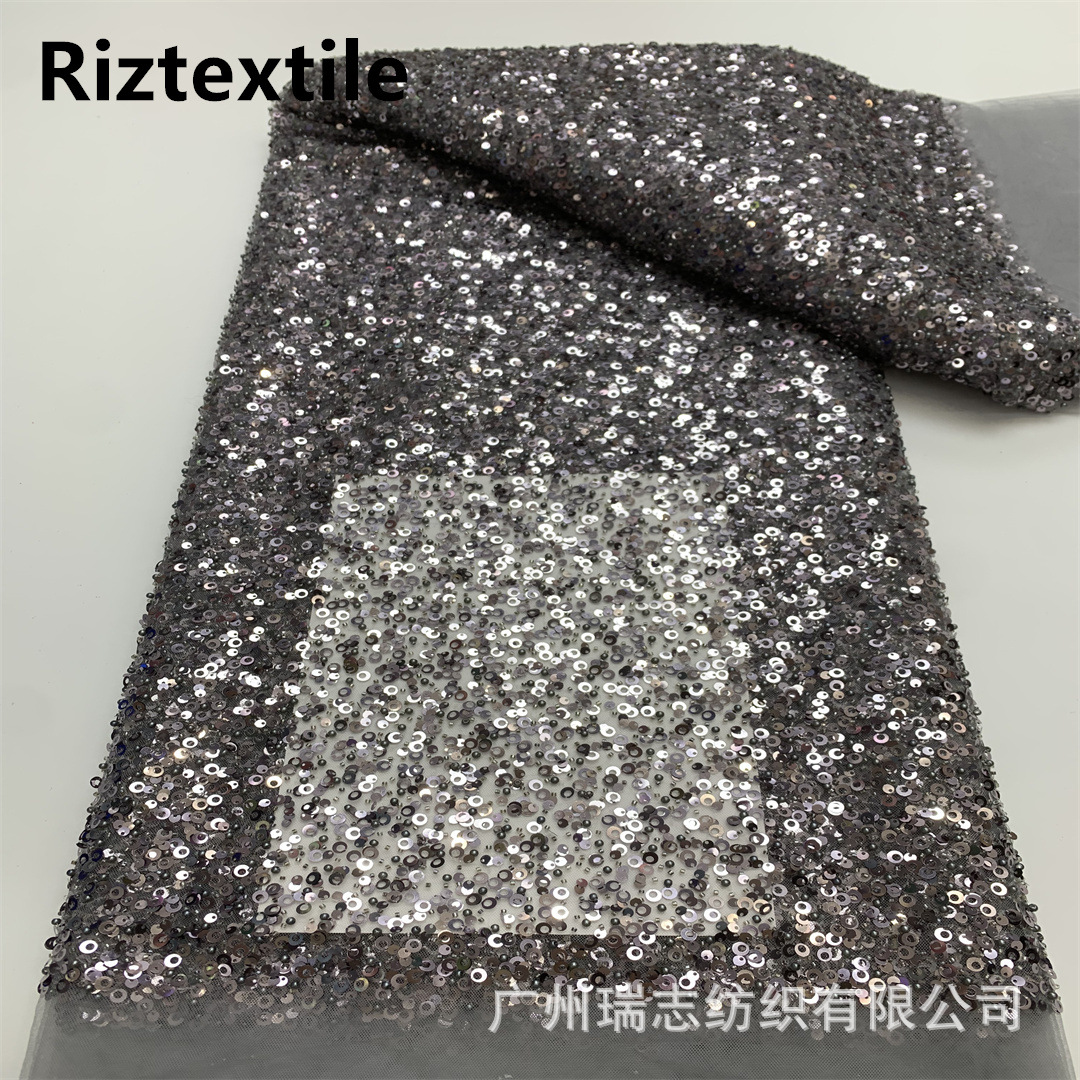 High-set dress encryption sequins pearl wedding fabric European and American high-end bead tube beads mesh lace cloth beaded
