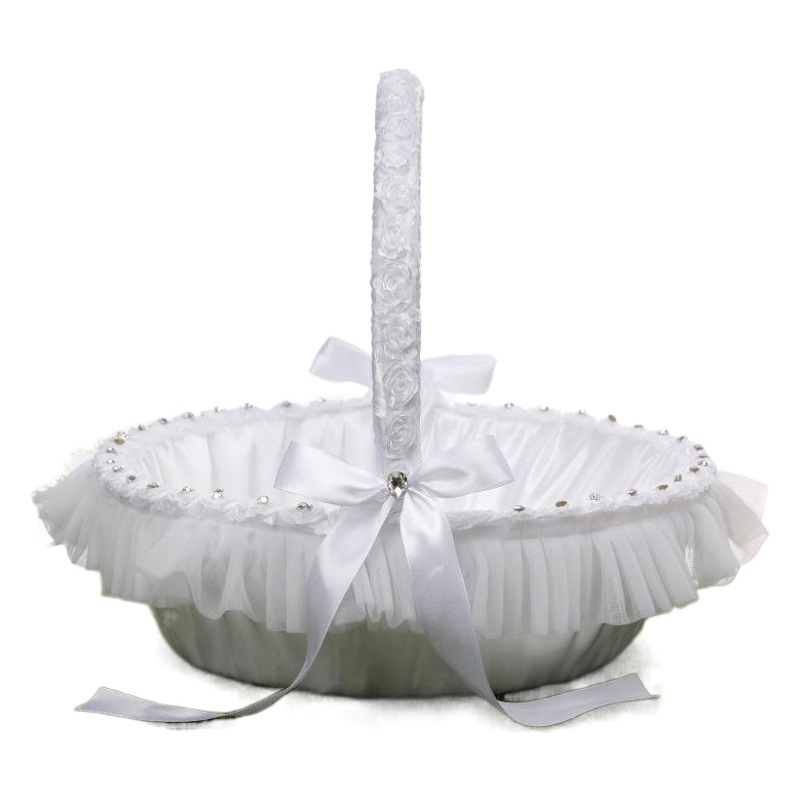 Western-Style Rattan Woven Large Flower Basket Wedding Props Nordic Bridesmaid Wedding Car Flower Scattering Lace Flower Basket Wedding Supplies