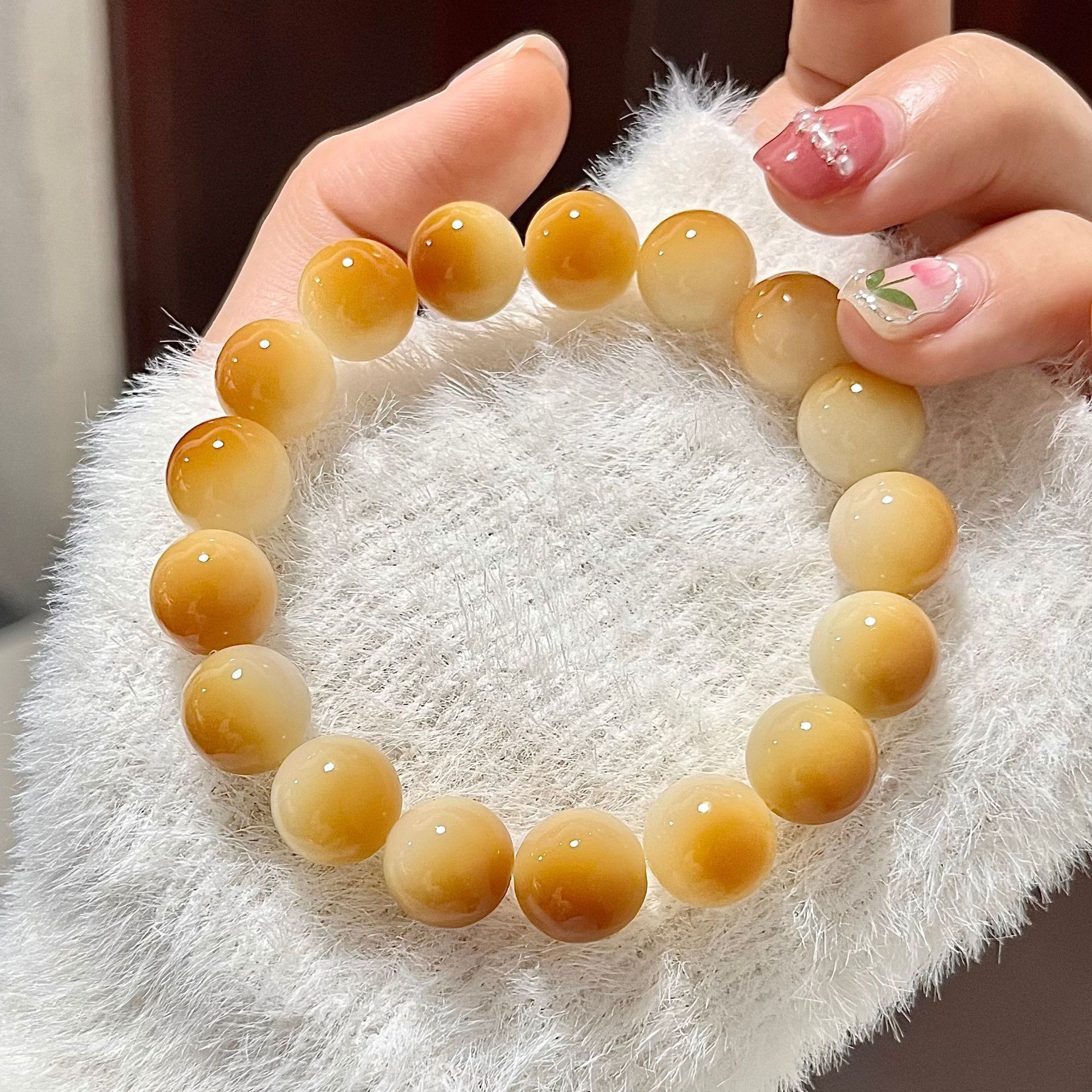 Picture of Sea Salt Blue and White Jade Bodhi Bracelet Women's Bracelet Small Lime Bodhi Root Wenwan Buddha Beads Rosary Plate Play Bracelet Men