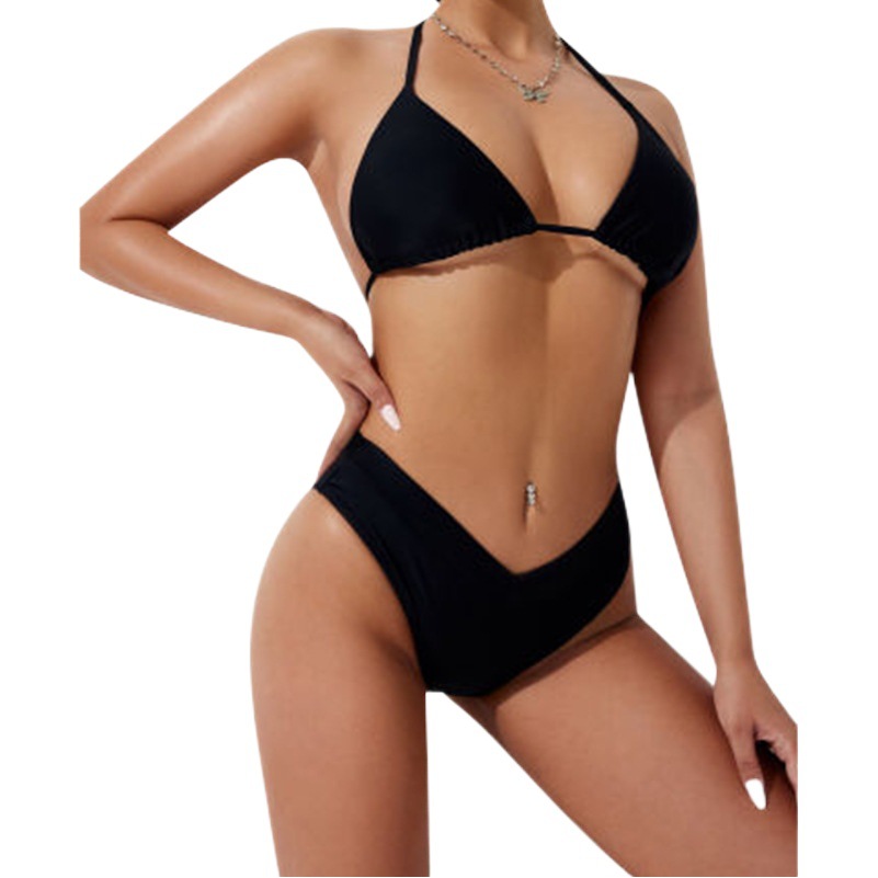2023 new European and American Foreign trade cross-border sexy push up solid color split bikini single top female bikini wholesale