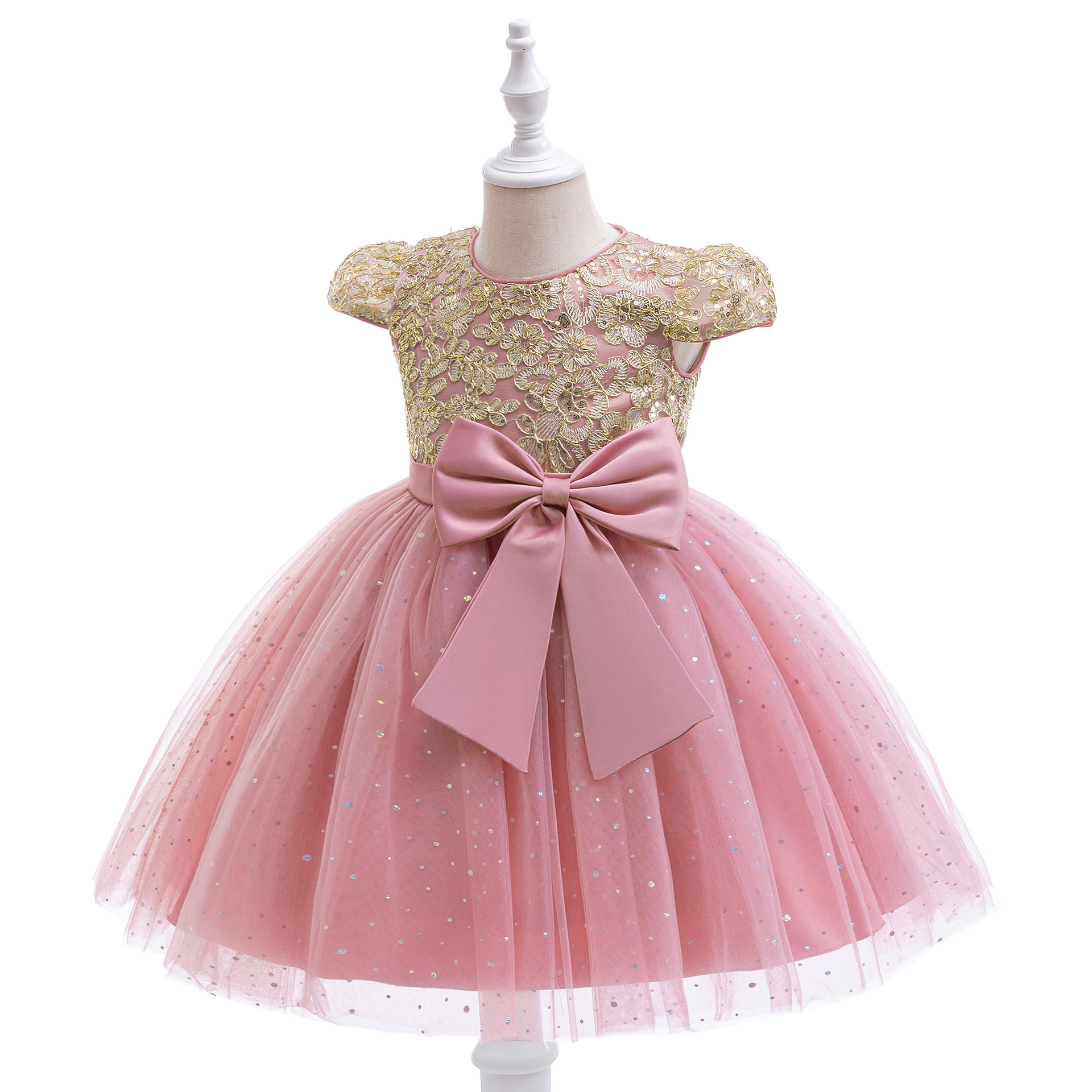 Picture of 2025 Girls Princess Dress Sister Style Mesh Dress Photo Shoot Dress Embroidered Round Neck Dress Sister Dress
