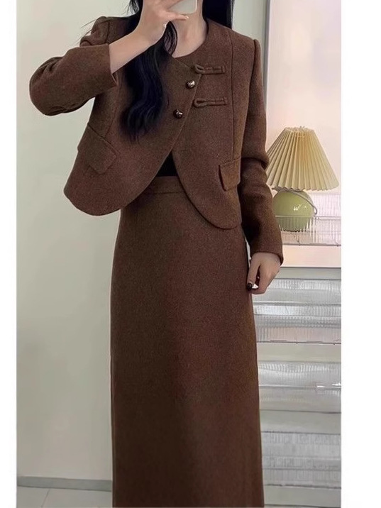 French Style Elegant Fragrant Style Wool Dress Women's Autumn and Winter 2024 Autumn New Ladies Fashion Two-piece Set