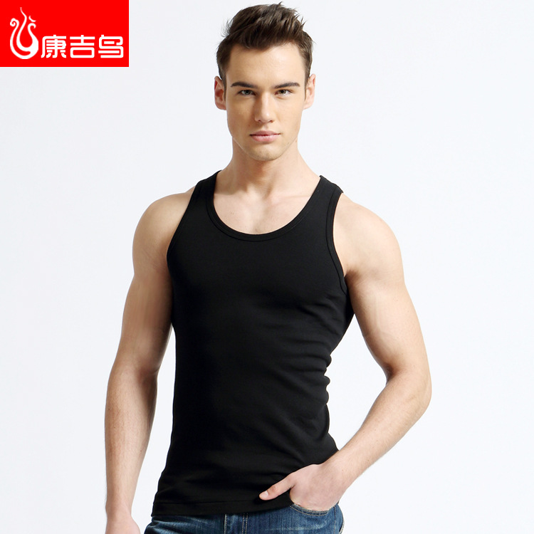 Picture of Summer Men's Vest Pure Cotton Student Sports Hurdle Base Pin-fit Two-way Pure Cotton Sweat Vest Men's Army Green