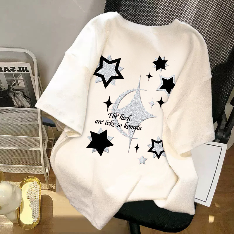Wholesale foreign trade cotton short-sleeved T-shirt for women 2024 Summer new European style western style loose all-match half-sleeve top fashion