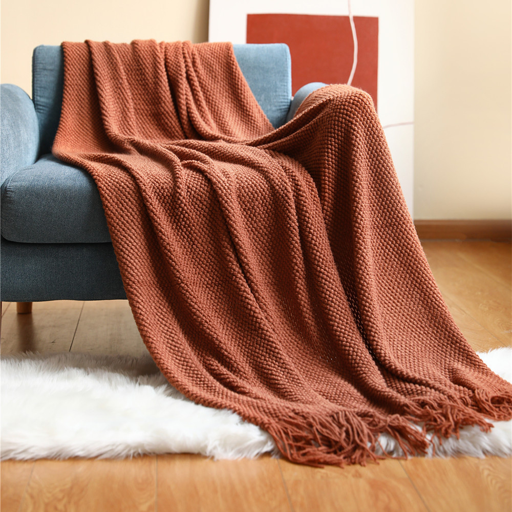 Autumn and Winter Office Nap Blanket Warm Air Conditioning Blanket Hotel Bed End Towel Knitted Blanket Solid Color Sofa Cover Blanket Blanket Blanket
