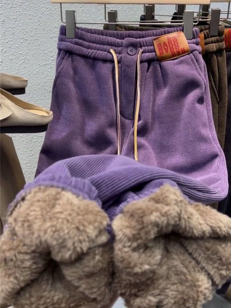 European Cotton Velvet Fleece-Lined Thickeneded Sports Pants for Women Autumn and Winter 2023 Sweatpants Loose and Versatile Casual Pants Trendy