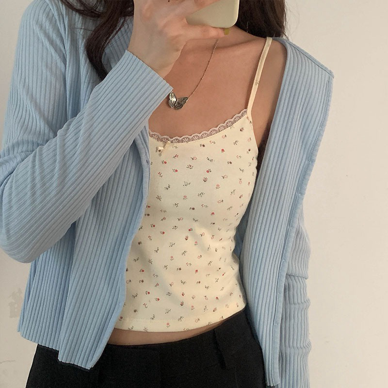 Exterior Beauty Back Vest Cyber Celebrity Stacked Short Floral Lace Small Sling Ins Super Hot Girl Student Top Women