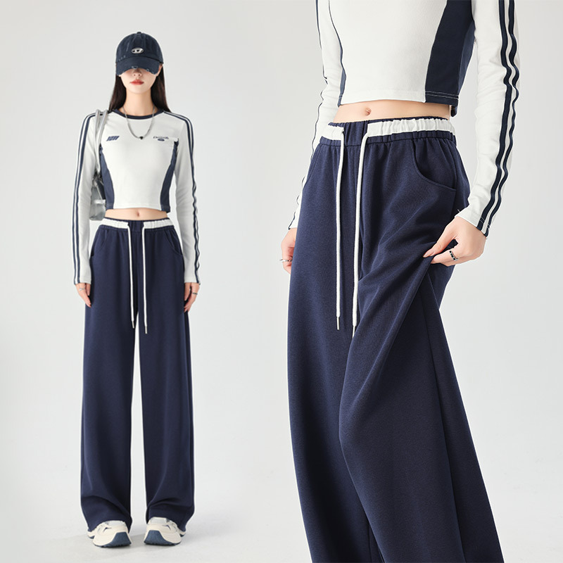 Uncle Carrot 2025 Autumn and Winter Straight-Leg Pants Women's High Waist Sweatpants Loose Design Lace-Up Casual Wide Leg Sports Pants