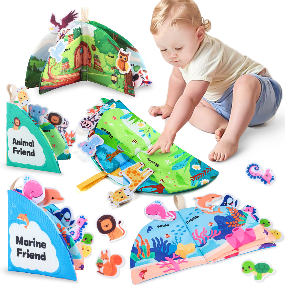 Source manufacturers 0-3 years old baby cloth book hook and loop tear book quiet book baby early education cloth book hand tear book