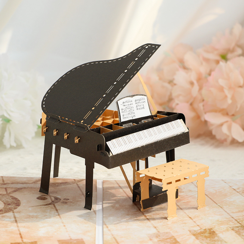 Picture of Birthday Gift Card 3D Stereo Creative Ornaments Color Printed Piano Birthday Thank You Card Thanksgiving Blessing Card Business Card