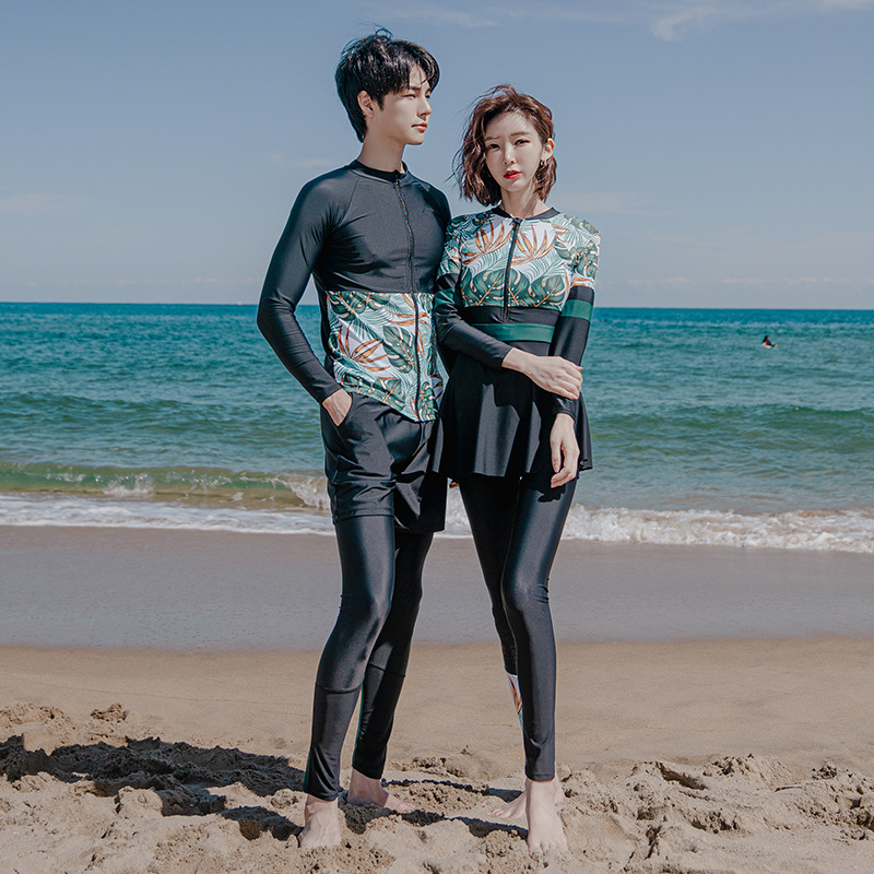 2024 New Couple Diving Suit Korean Fashion Export Sun Protection Long-Sleeved Swimsuit Conservative Split Cross-Border Swimsuit