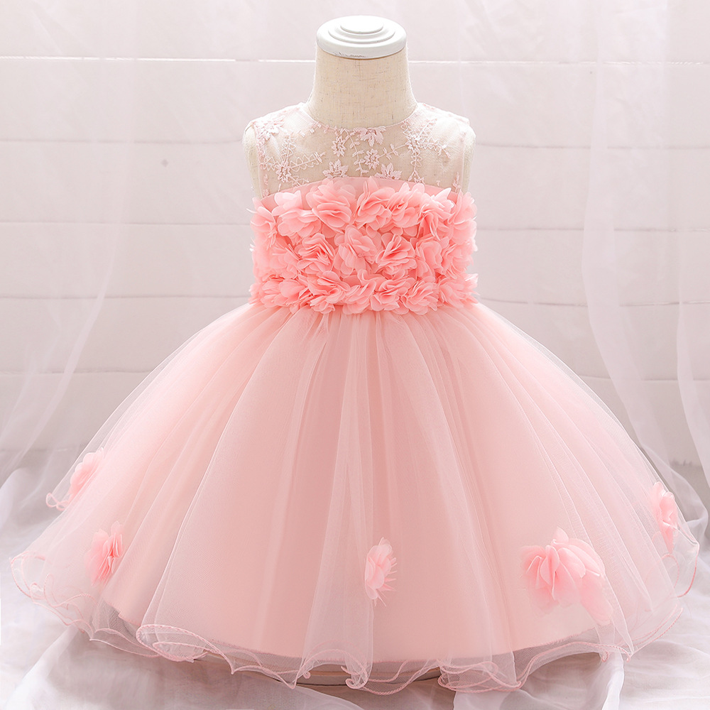 Picture of Manufacturer Kidsren's Dress 2025 European and American New Girl Dress Flower Mesh Infant Princess Dress One-Year-Old Kidsren's Dress
