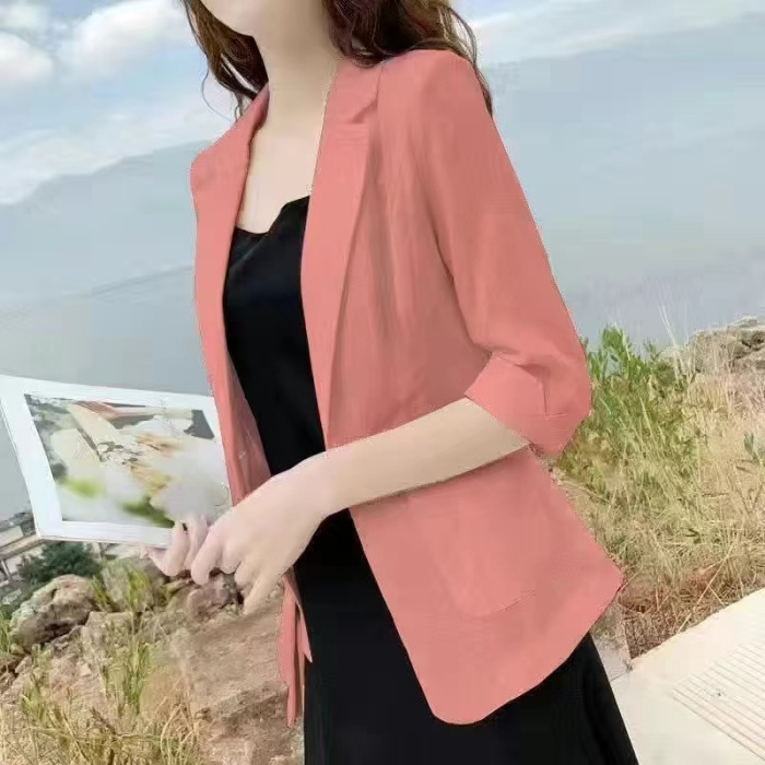 Picture of Linen Small Suit Women's Jacket Thin 2024 Summer Suit Korean Style Sun Protection Clothing Casual British Style Women's White Black