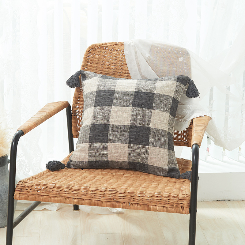 Picture of Xu Ai Thickened Cotton and Linen Texture Striped Plaid Multicolor Tassel Fashion Sofa Cushion Cover Factory in stock