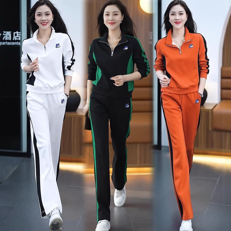 High Cotton sports suit women's straight wide-leg pants two-piece suit 2023 Spring and Autumn new casual fashion sweater