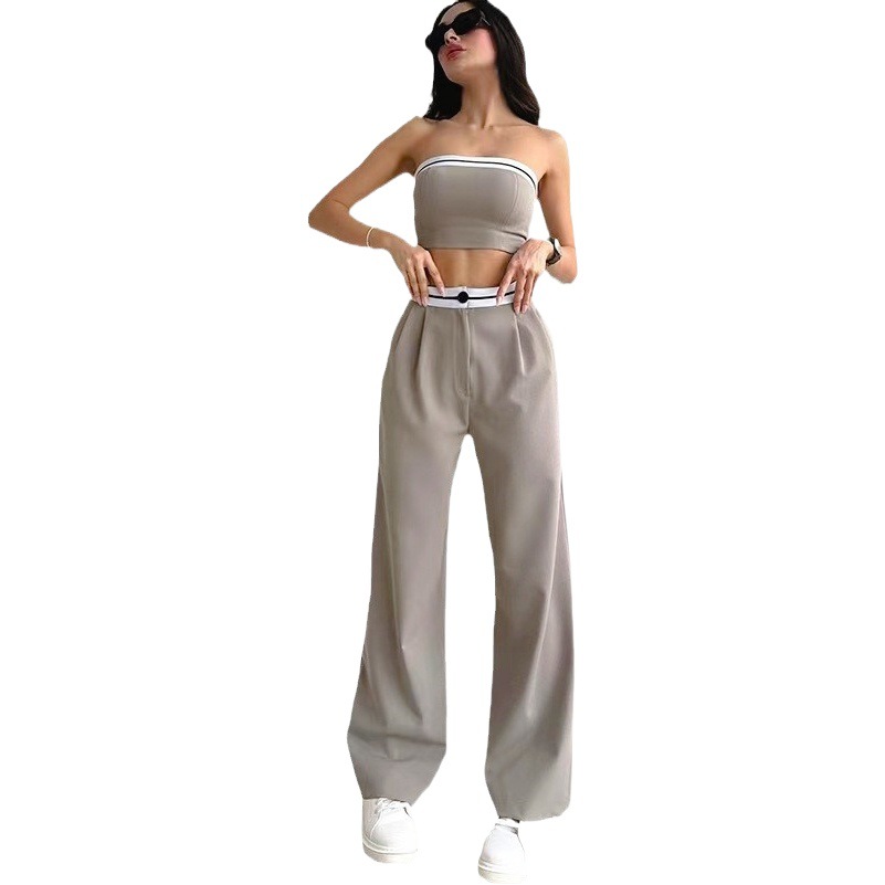 Amazon new hot girls wear sports vest tube top foreign trade women's high waist wide leg pants casual suit