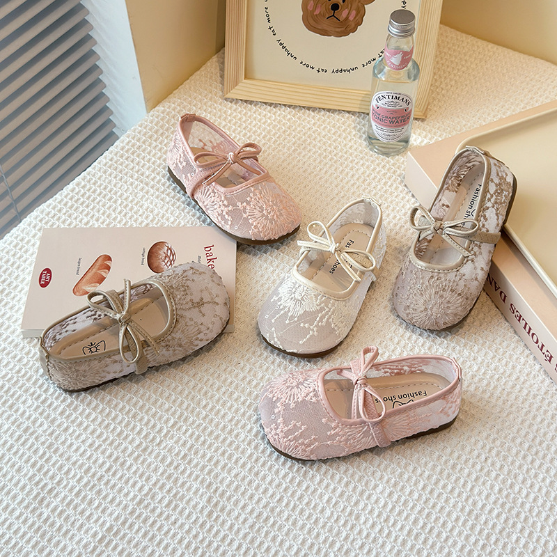 Picture of Flat Breathable Lace Mesh Shoes 2025 Spring and Summer New Korean Style Girl's Bow Shallow Mouth Mary Jane Shoes