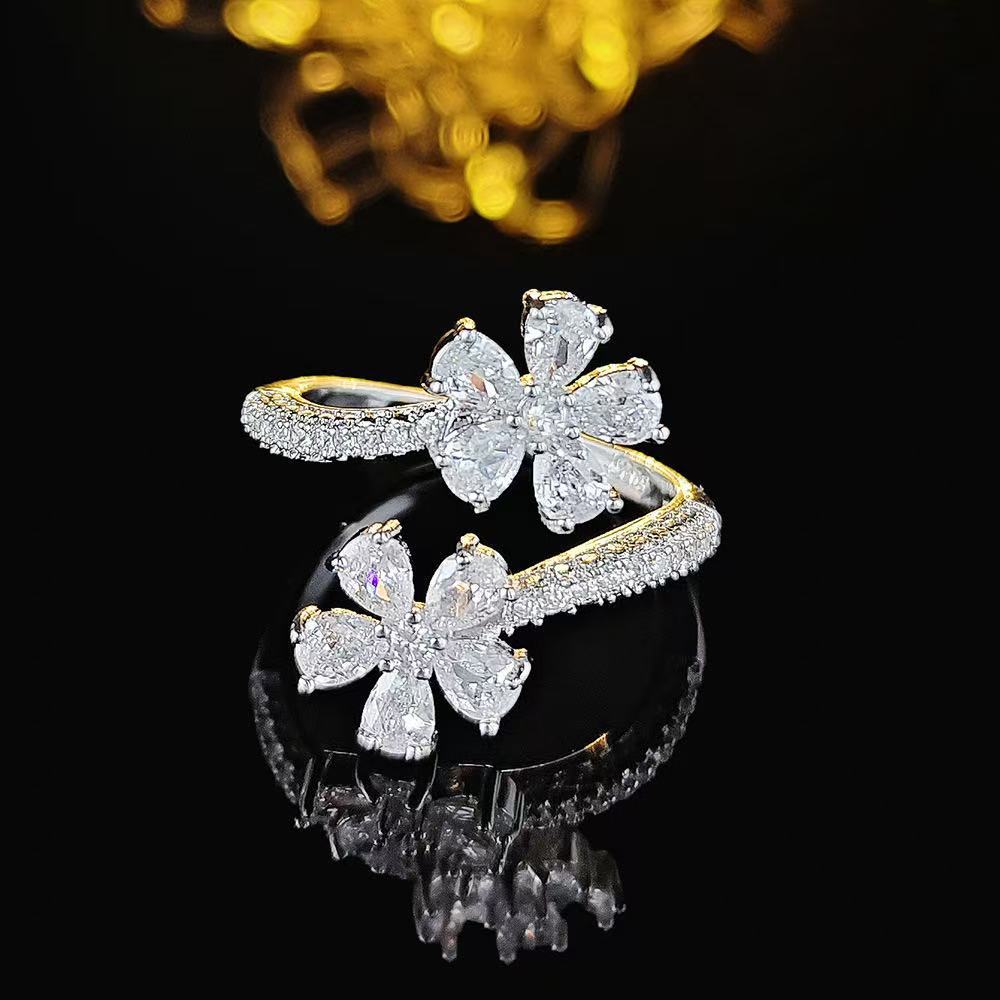 Women's Ring Flower Simulated Diamond Zircon Ring Fresh and Sweet Hand Jewelry Ring Accessories Wholesale