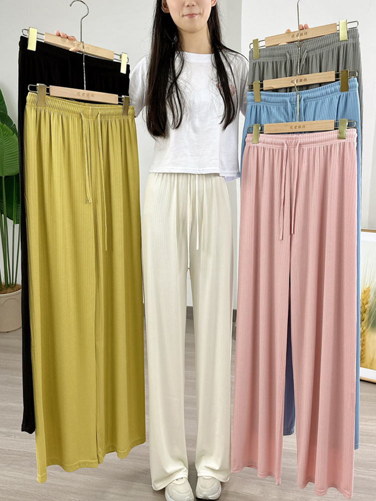Picture of Cross-border Wide Leg Pants Factory Macaron Flower Thousand Bone Casual Pants Women's Foreign Trade Straight Pants Summer Jacquard Pants Women's Slim
