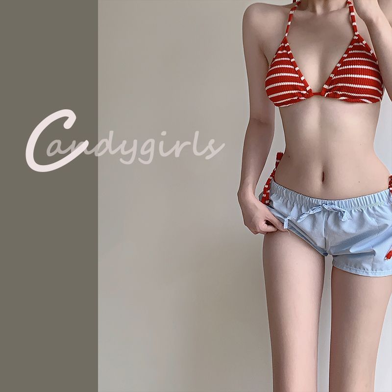 Candygirls red striped swimsuit women's new hot spring split European and American sexy pure vacation style bikini