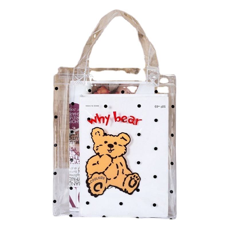 Korean version of Cartoon bear handbag pvc plastic bag book packaging bag creative advertising transparent shopping waterproof bag