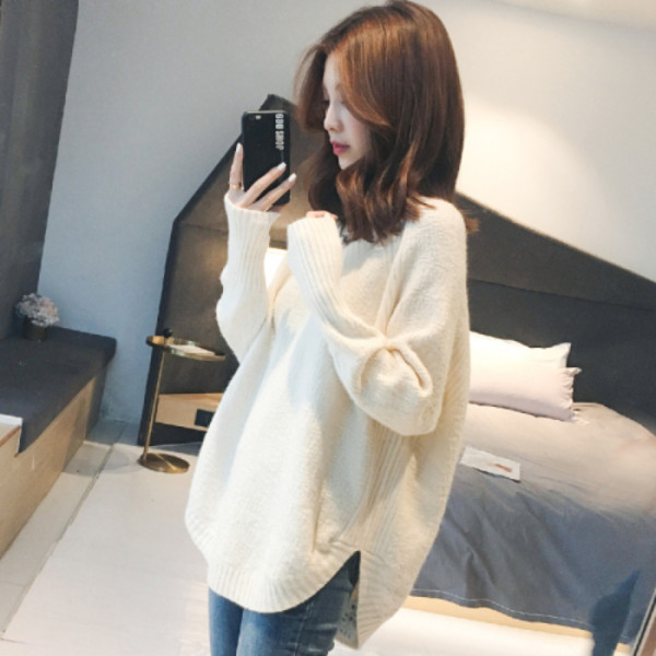 Fairy Lazy waitmore Pullover Sweater Women's Loose Outer Wear Knitted Top Long Sleeve Winter Thickened V-Neck