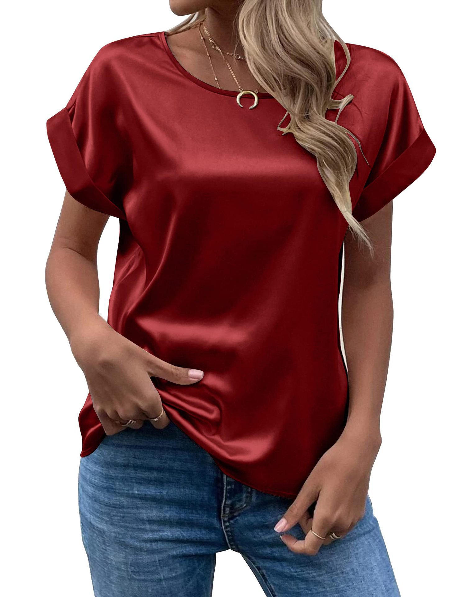 Picture of Fashion 2025 summer foreign trade source OL temperament Sade pullover round neck straight tube women's T-shirt primary source