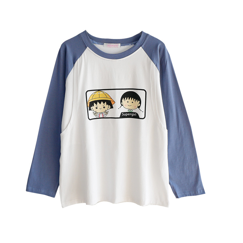 Picture of Breastfeeding Top T-Shirt Hot Mom Style Pure Cotton Outer Wear Spring and Autumn Pregnant Women's Long Sleeve Breastfeeding Moon Dress Women's Large Size