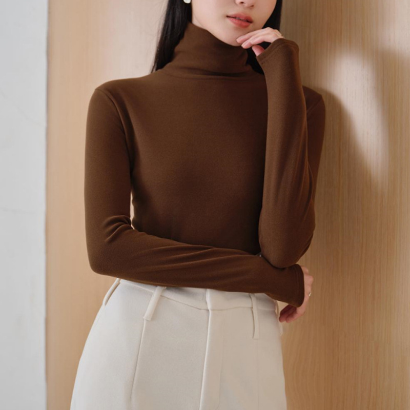 Picture of Half-high collar double-sided velvet autumn and winter bottoming shirt women's warm slim-fit inner long-sleeve top small stand collar autumn and winter women's clothing