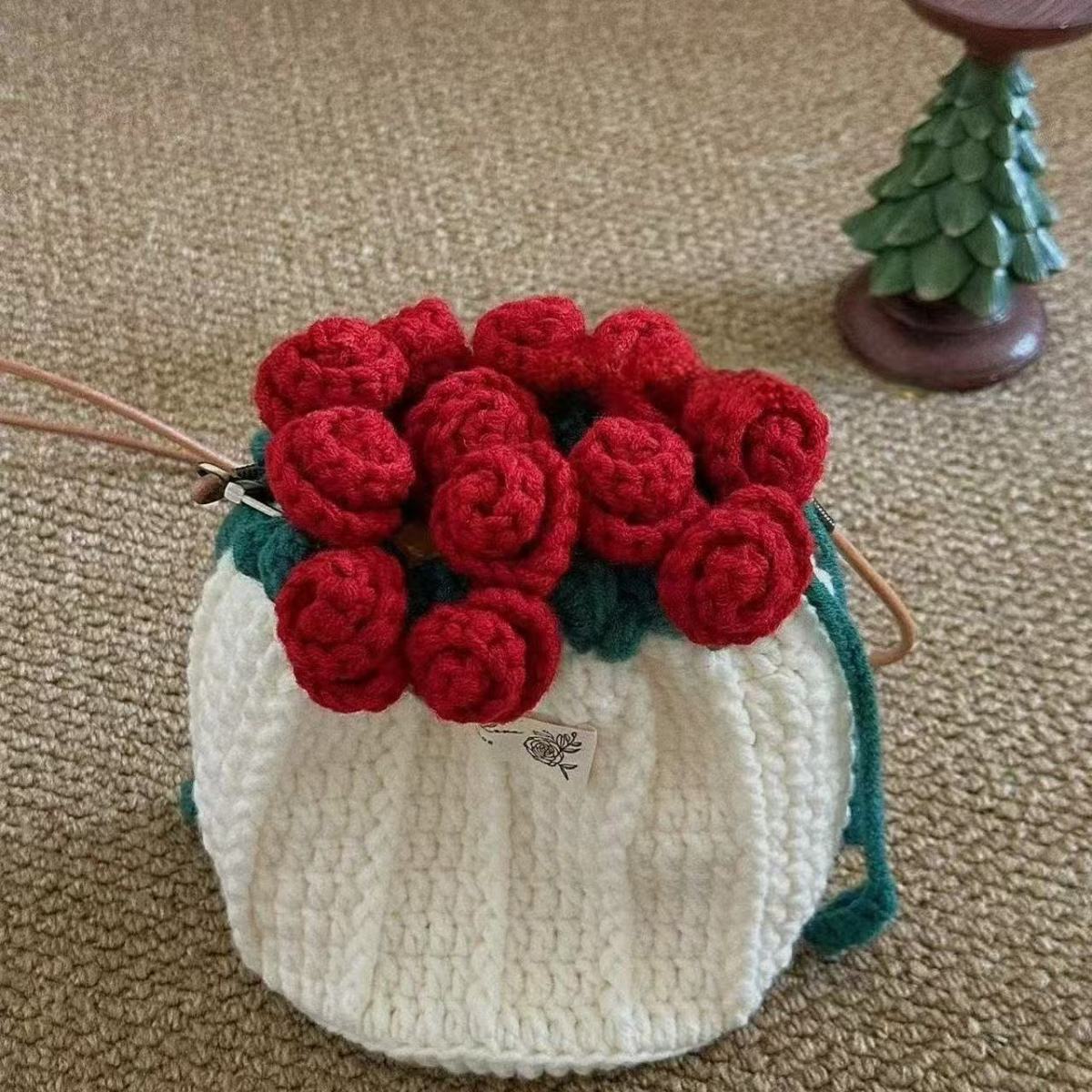 Rose Bag Homemade Handmade Diy Crocheted Material Bag Finished Hand Woven Wool Coin Purse Mobile Phone Bag