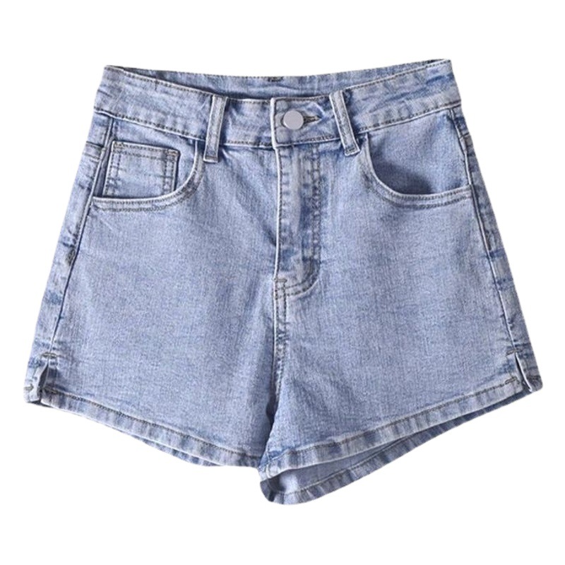 American Style Small Split High Waist light blue Denim Shorts Women's Summer Hot Girl Design Sense Slimming Wide Leg Hot Pants
