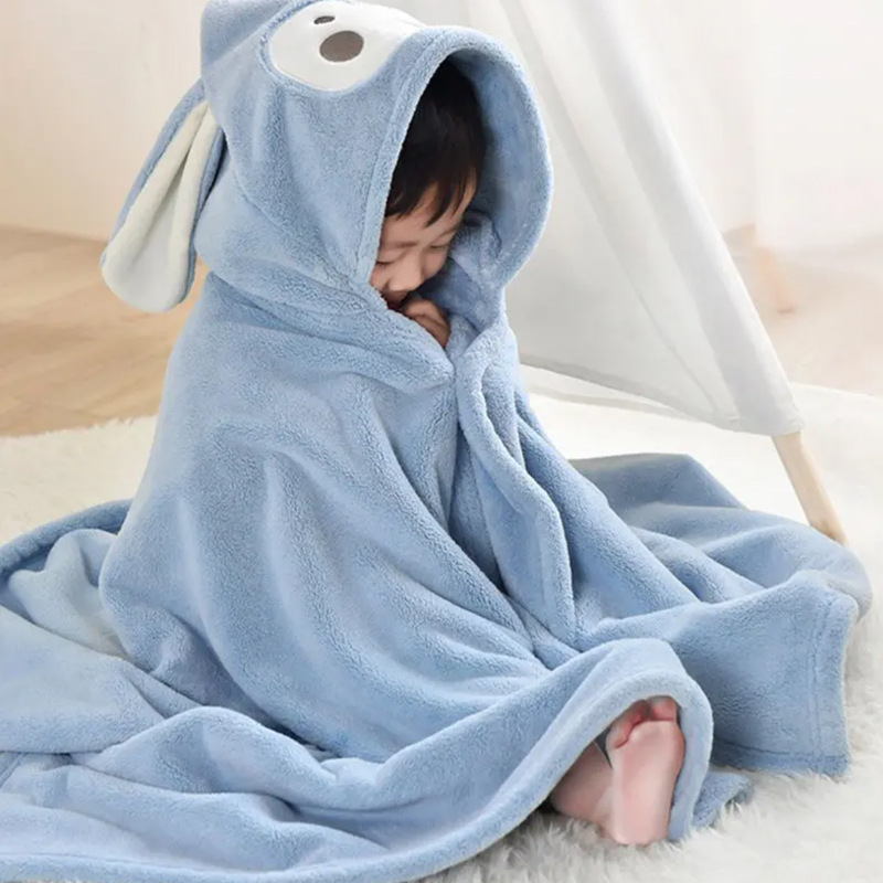 [Thickened] Baby Bath Towel Bath Coral Fleece Thickened Cloak Children's Hat Absorbent Bathrobe