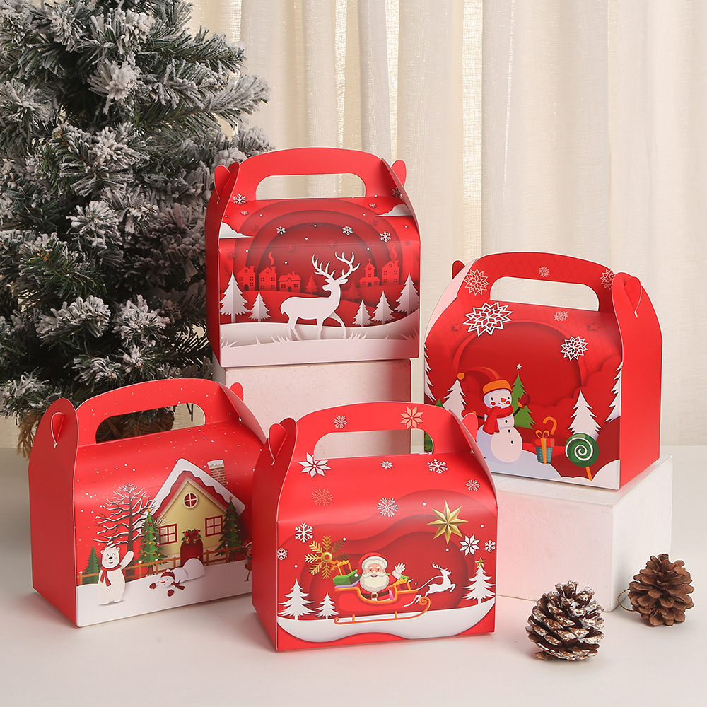 4 Christmas Series White Cardboard Gift Box Gift Packaging Box Candy Gift Paper Box Creative Portable Gift Box