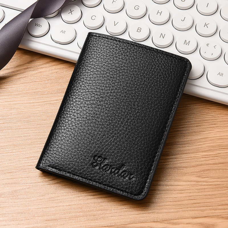 Men's Litchi Pattern Wallet Short Vertical Student Japanese Style Small Ultra-thin Fashionable Trendy Simple Card Bag Korean Style Youth