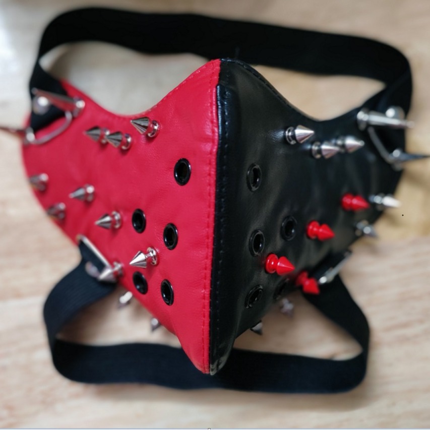 New Steampunk Party Black and Red Color-block Protective Mask Personalized Spike Dust-proof Halloween Adult Mask