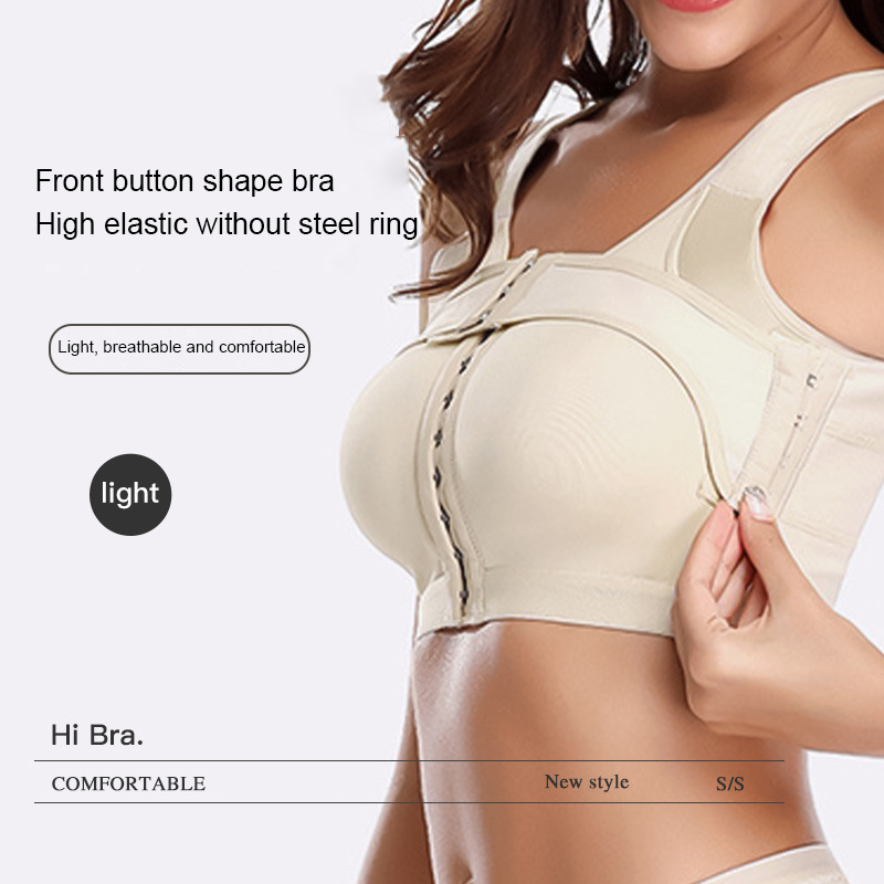 Cross-border Light Cup Front Buckle Shaping Bra Women's Non-rimless Side Stretch Stretch Adjustable Double-layer Beautiful Back Underwear