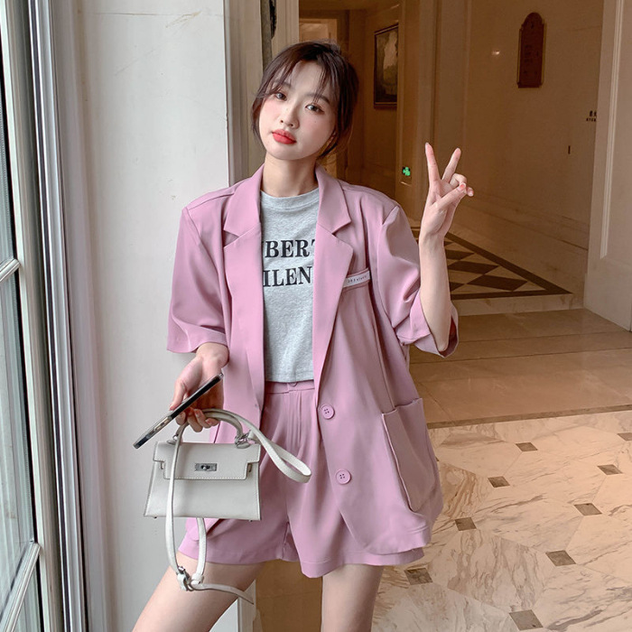 Picture of Fashionable Small Suit Women's Thin 2025 Summer New Korean Style Casual Suit Jacket Shorts Two-Piece Set