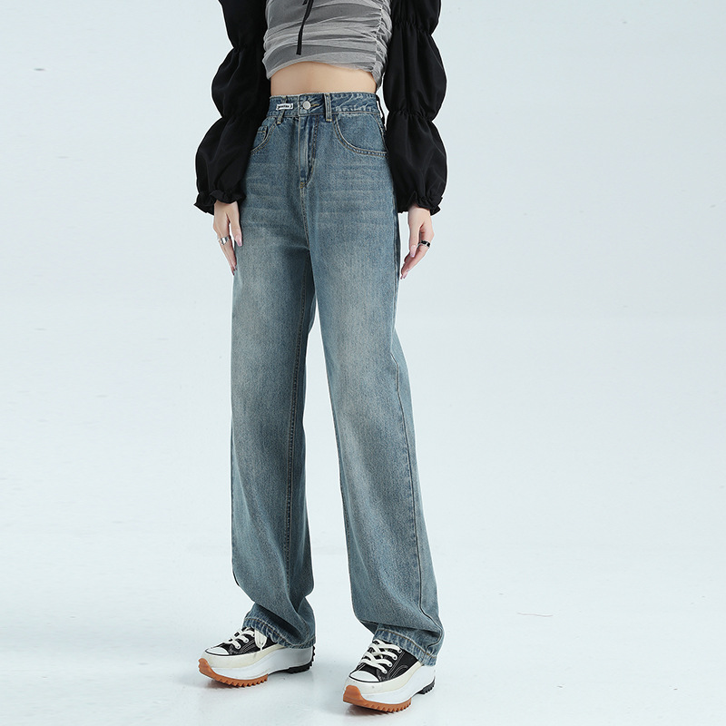 Wide Leg Jeans Women's Autumn and Winter Loose High Waist Wide Leg Pants Women's Autumn and Winter Straight Straight Edge Trousers Vintage Blue Mop